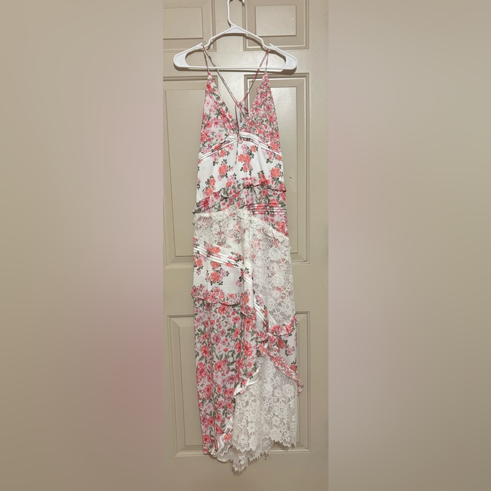 For Love And Lemons Floral Lace Maxi Dress - Pink and White